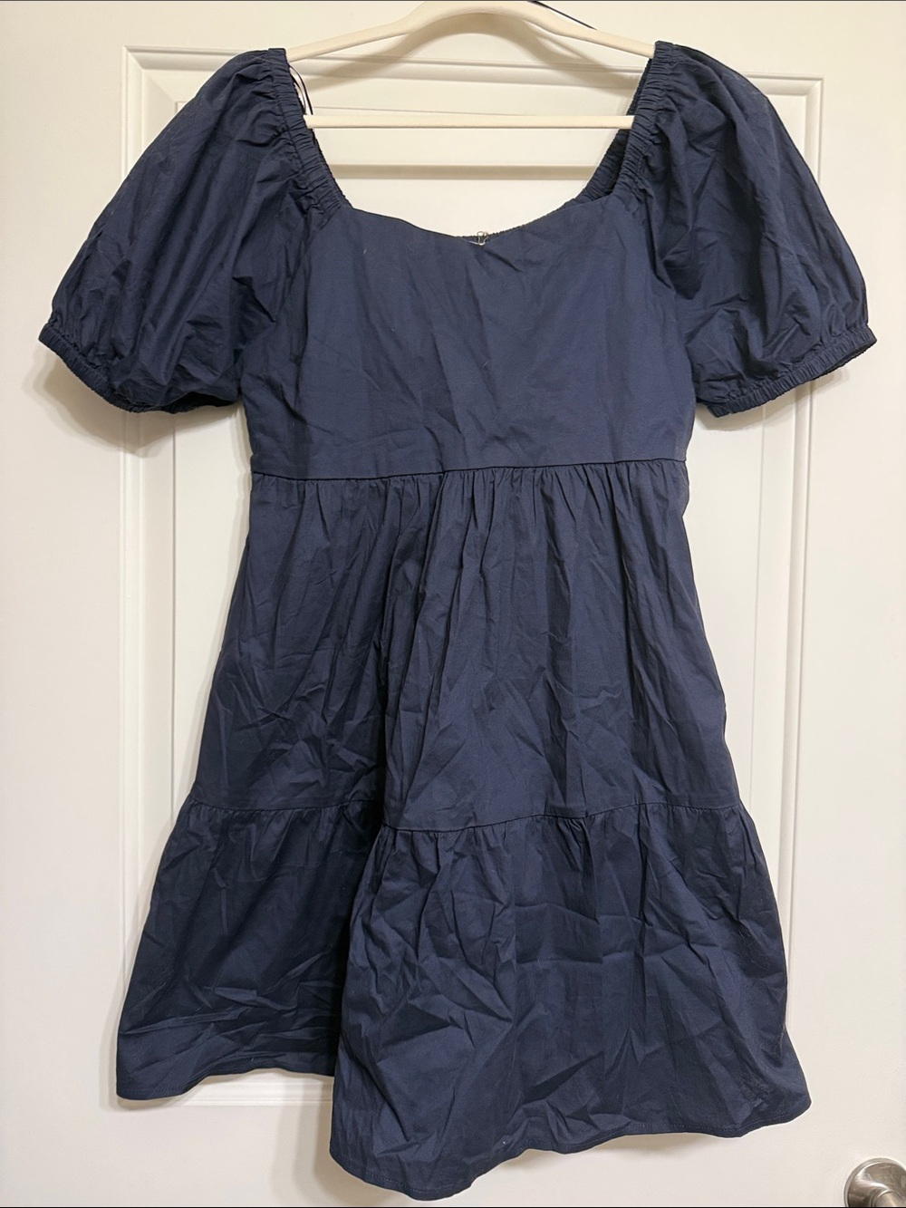 JODIFL Navy Puff-Sleeve Tiered Midi Dress
